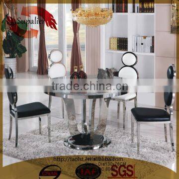 new royal green color marble top round stainless steel dining table and chair sets designs