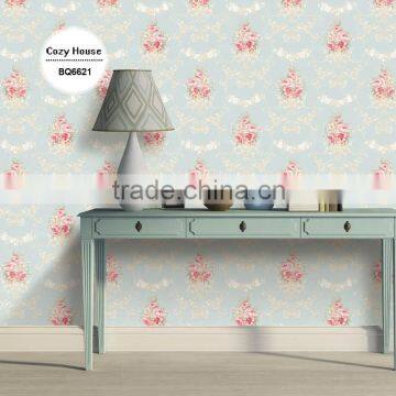 sale printing non woven wall paper, european floral wall paper for wedding house , decorating wallcovering supplier
