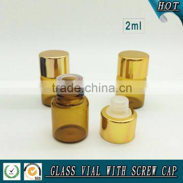 2ml (5/8 Dram) Amber Glass Essential Oil Bottle With Reducer Plug and Aluminum Cap
