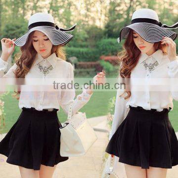 Wholesale Summer Panama Paper Straw Hat Striped Lady Floppy Hat photo-5