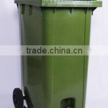 green outdoor 100 litres plastic recycle bin with heavy duty wheels