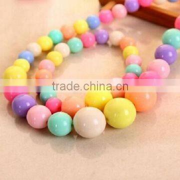 Children acrylic colour plastic round bead necklace and bracelet sets