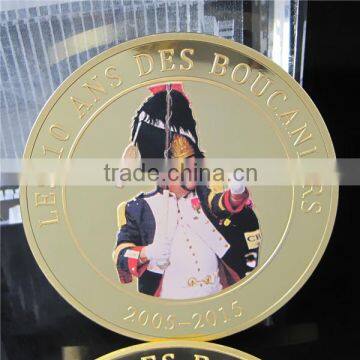 High Qulaity UV Printing 24K Gold Plated French Custom Gold Coin