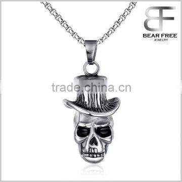 Men's Punk Stainless Steel Necklace Hat Skull Pendant With 60cm Chain Necklace