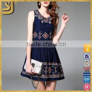 Custom designs lady cotton embroidered short sleeveless dress                        
                                                Quality Choice