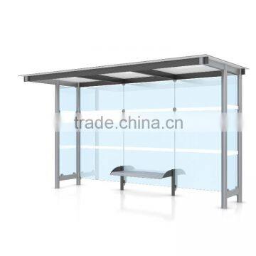 Modern Style Stainless Steel or Aluminum Bus Stop Shelter withTempered Glass and Waiting Chair for City / Town Construction