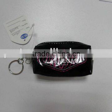 black shiny PU coin purse with key ring