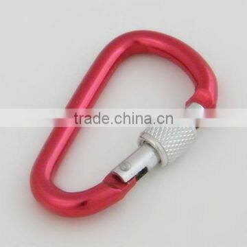 Red aluminum carabiner spring snap hook D type with nut