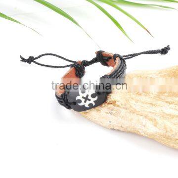 Genuine Leather Bracelet with Four Quarter Moon Joined Painted Leather Accessory.