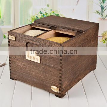 High qualtiy factory direct Wooden storage box for rice with 2 sections