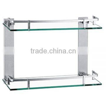 Wall mounted wholesale waterproof square alloy glass bathroom shelf