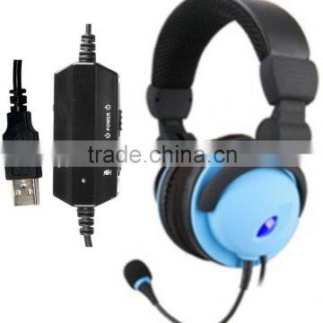 Surround sound 7.1 Channel PC computer Gaming Headset with LED light and detachable mic