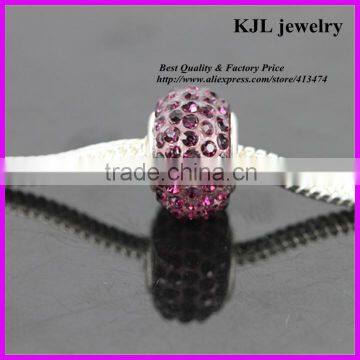 KJL-A0115 wholesale loose bling crystal amethyst paved large hole beads charm silver european beads