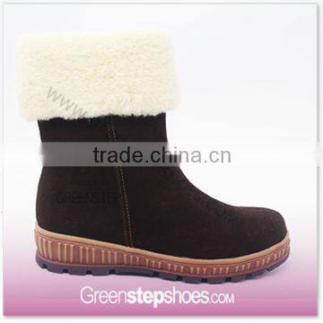 Fur Boots Chocolate Cow Suede Leather boots Women 2015