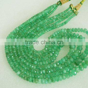 Natural Columbian Emerald Faceted Rondell 4 strand Necklace