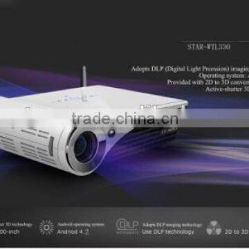 LED wifi video projector built in android 4.2 with wifi & Bluetooth 3D short throw projector WTL330 1080P 1000:1 2500lumens