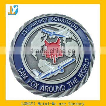 3D souvenir coins, blue soft enamel, glod plating