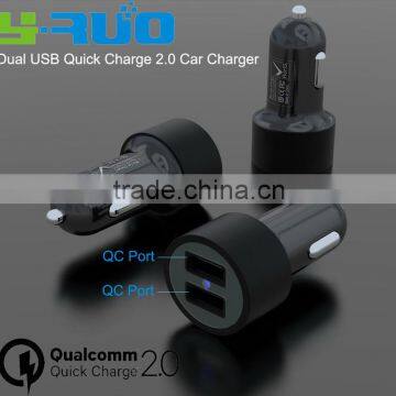 New design Dual 2 QC ports quick charge Car Charger for Smart phone with output 5V 2.4A 9V 2A 12V 2A