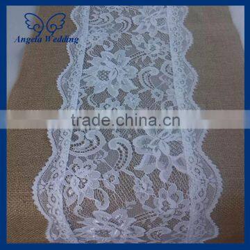 RU001E Hot sale new arrival handmade embroidery burlap and lace table runners