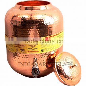 IndianArtVilla Handmade Pure Copper 13 Liter Water Pot Storage Water Tank With Tap Kitchen Home Good Health Benefits Yoga