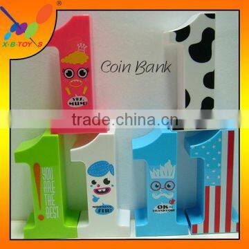 No.1 shape Coin Bank, Promotion Gift, Plastic coin bank for the Children, Lovely Money Box.