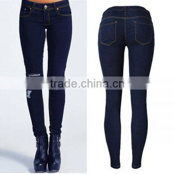 2016 Autumn Fashion Women Knee Holes Destroyed Stretch Jean Pants Ladies Low Waist Skinny Butt Lift New Model Jeans Pent Style