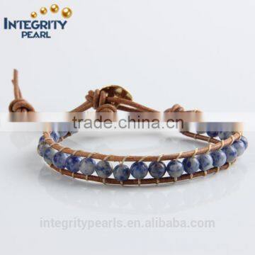 6mm natural blue leather beaded agate bracelet gemstone bracelet