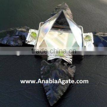 Black Obsidian Arrowhead Agate Energy Generator : Agate Crystal Quartz Pyramid : Agate Energy Generator Tools