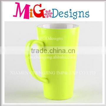 Fluorescent Color Yellow Print Ceramic Cone Mug Wholesale