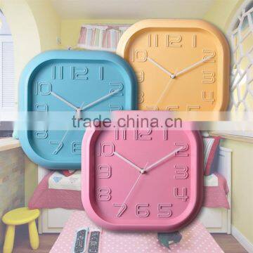 3D square colourful cheap plastic wall clock for office decoration