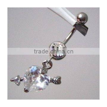 316l stainless steel Cupid's arrow & gem navel ring heart body piercing jewelry