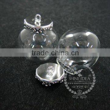 round vintage style silver bulb vial glass bottle with 25mm open mouth DIY pendant charm glass dome supplies 1820285