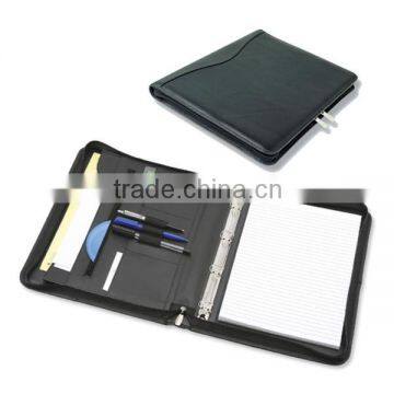 PU zippered A4 leather ring folder