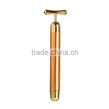 Mini OEM ODM 24K Gold Electroplated Handheld Vibrating Beauty Bar Facial Massage Roller photo-2