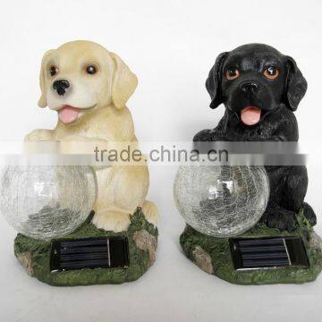 Resin solar lighting dog figurine with luminous glass ball