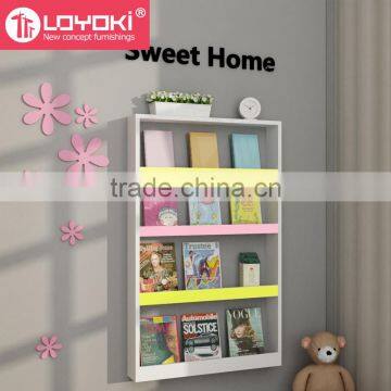 Lovely Colorful Wooden Kids Bookshelf / Kids Bookcase Design 4 Tiers Wall Mounted Bookshelf photo-5