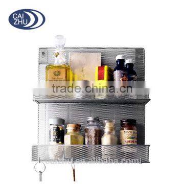 Wall Mount 2 Tiers Silver Mesh Spice Rack Organiser Shelf photo-2