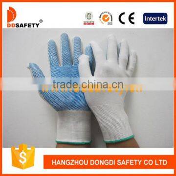 DDSAFETY 2017 13 Gauge Bleach Nylon Seamless Gloves Working Gloves With Blue Pvc Dots One Side