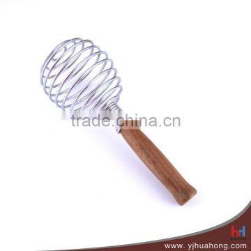 Wooden handle spiral spring wire whisk manual egg beater (HEW-43)