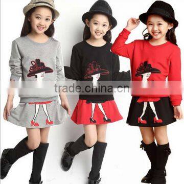 2Pcs/set New kids clothes girls clothing sets baby girl cartoon t-shirt skirt children girl dress clothes winter warm 8-16 years