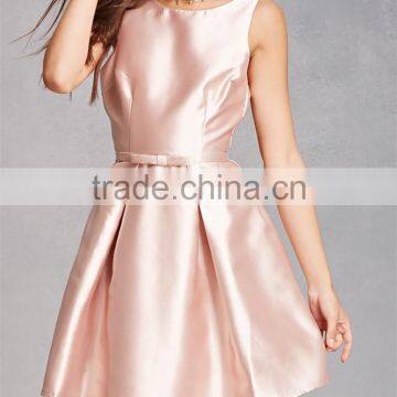 New Cheap Fashion Round Neck Sleeveless On-seam Pockets Pleated Taffeta Dress photo-5
