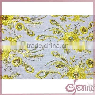 Golden Flower With Beads Embroidery Lace Fabric for Dress/tunic/wedding Dress photo-4
