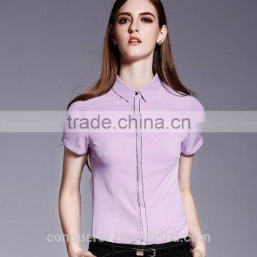 Ladies Fashion Short Sleeve Front Facing Placket Formal Shirt photo-3