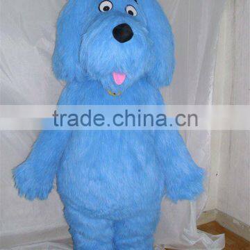 blue long plush dog mascot costume