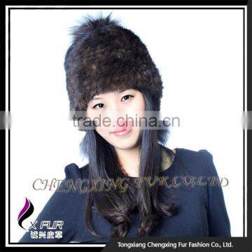 CX-C-08C Custom Beanie Hat With Fur Pom Pom,Knitted Hat With Pom Pom, Mink Fur Knitted Cap photo-2