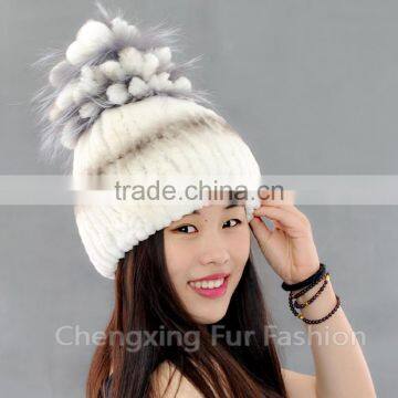 CX-C-245B New Design Winter Fashion Women Genuine Knitted Rabbit Fur Hat photo-5