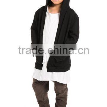 Children Open Front Black Hip Hop Hooded Coat photo-4
