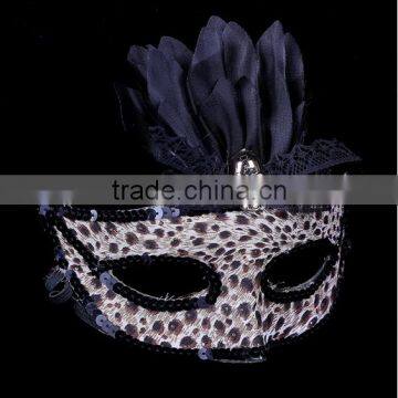 High end black feather leopard party masks fashion festival leopard masquerade masks for 2016 halloween promotion products