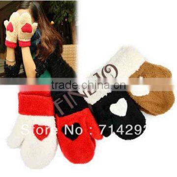 New Women's Ladies Wool Winter thickening Love Heart Warm Gloves 9538