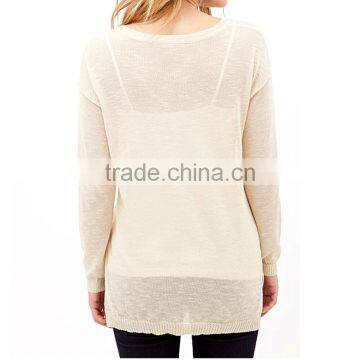 Clairvoyant Front Patch Pocket Rib Knit Cuff Crew Neck Slub Long Sleeve Knit Ladies Pullover photo-3